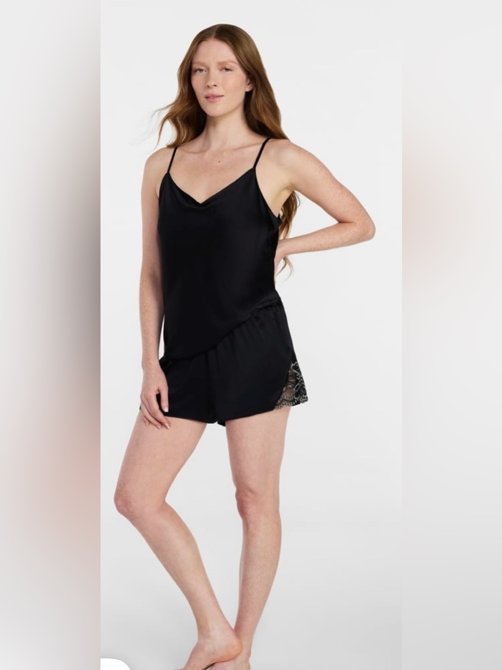 Satin Cami & Lace-Trim Shorts Sleep Set - Black